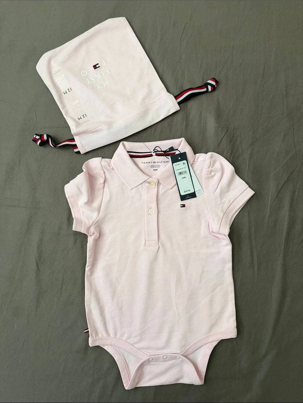 Tommy Hilfiger My First Polo Baby Bodysuit 12M Pink NWT